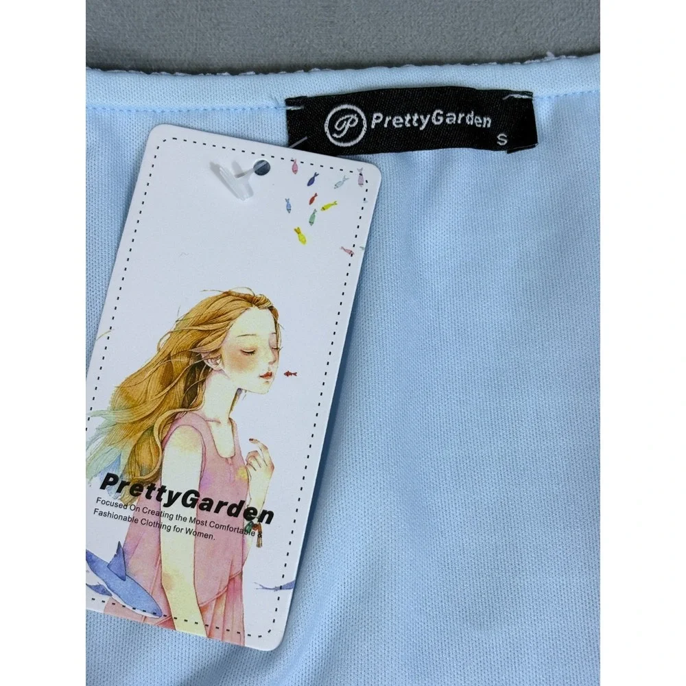 Womens Maxi Dress Blue Smocked Puff Sleeves Tiered Dress Cottagecore S NWT - Picture 6 of 16